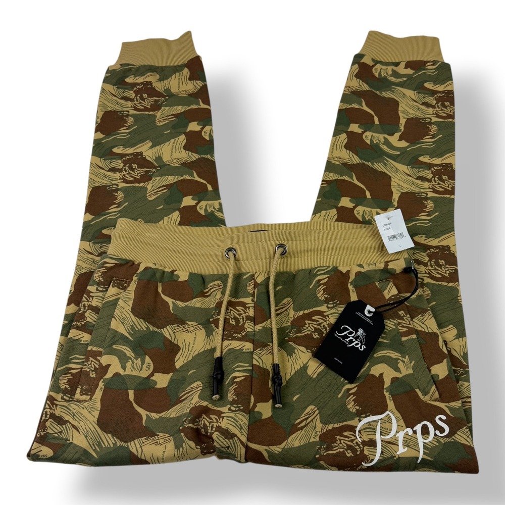 Prps Mens Camo‎ Jogger Pants Beige Green Brown Cotton Streetwear E00P606 Size L